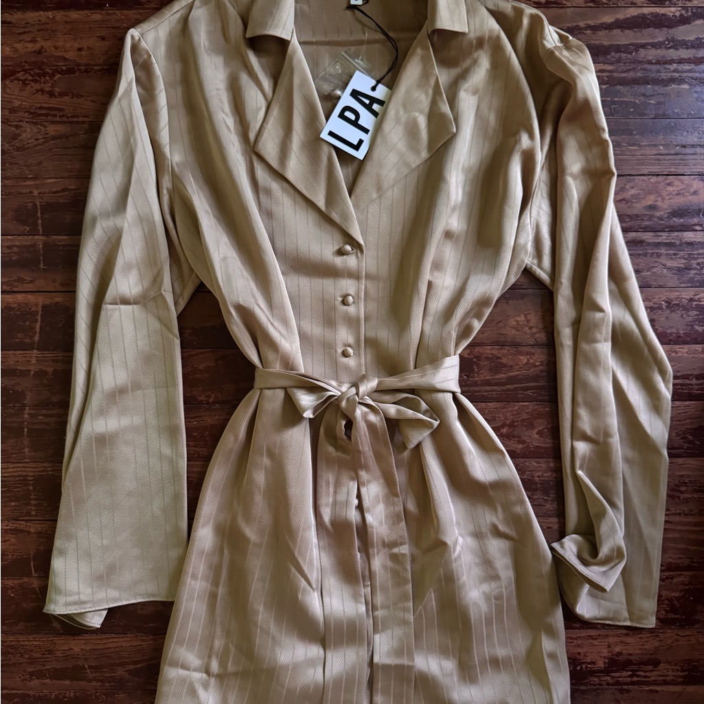 Lpa Camel Buttoned Dress With Tie Waist